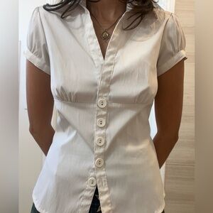 Antilia Femme White Short Sleeve Button-Up Blouse